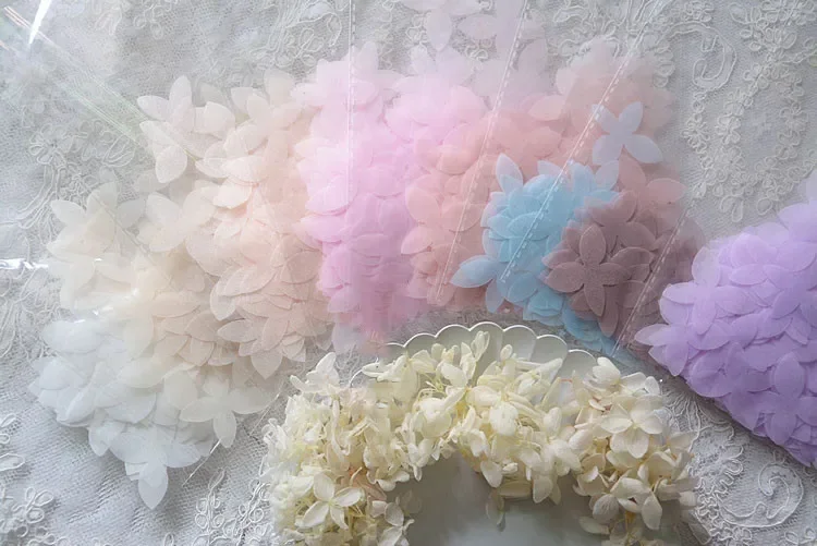 100 pièces bricolage Tulle papillon fleur matériel, robe de mariée, diadème de mariée, accessoires d'appliques en Organza, fleur de soie Super fée