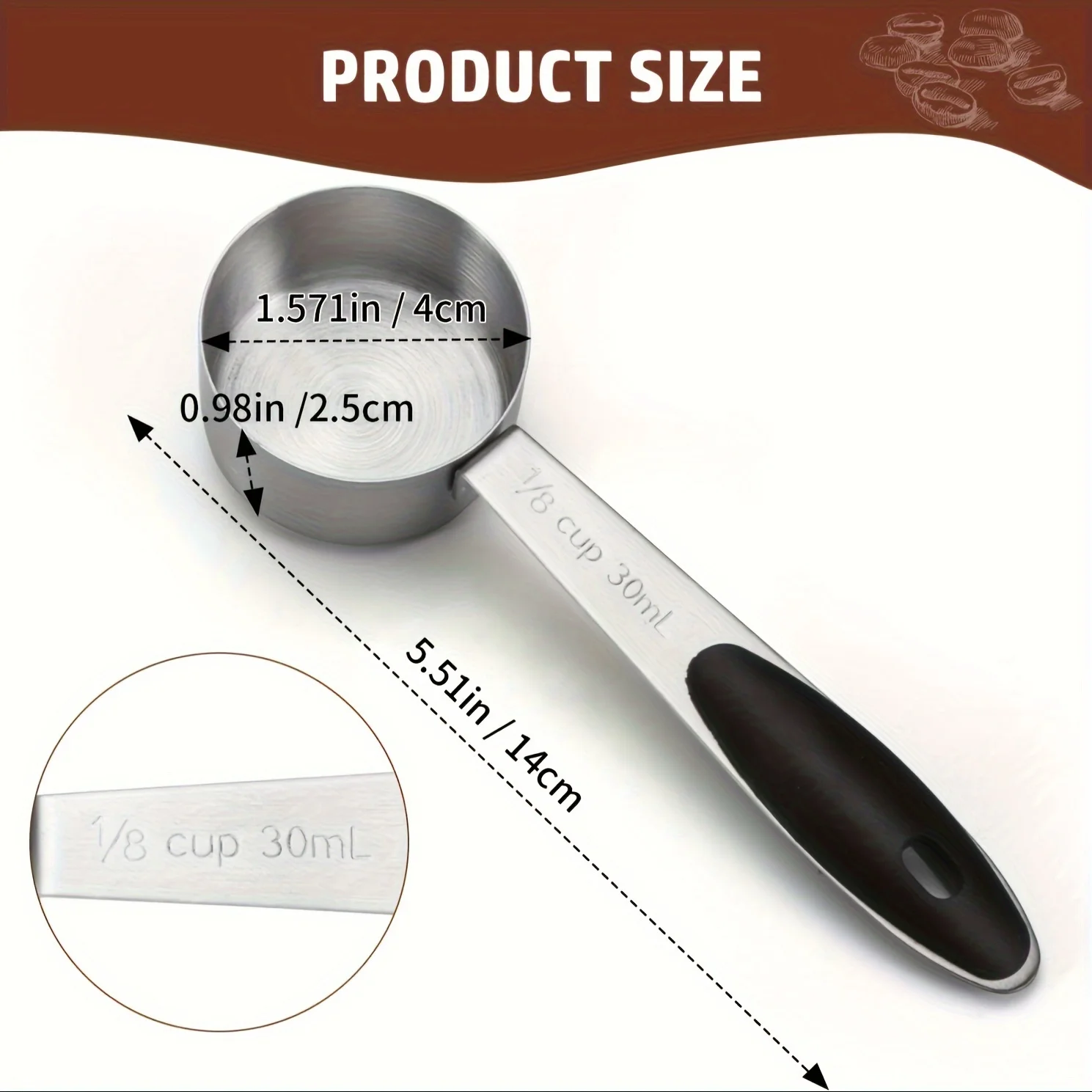 Picture 7: 30 ml Measuring Cup Stainless Steel Coffee Scoop Small Measuring Scoop with Silicone Handle Kitchen Gadgets for Cooking (1/2Pcs)
