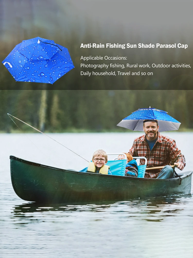 Foldable Outdoor Umbrella Hat Women Men Fishing Double Layer Headwear Sun Cap