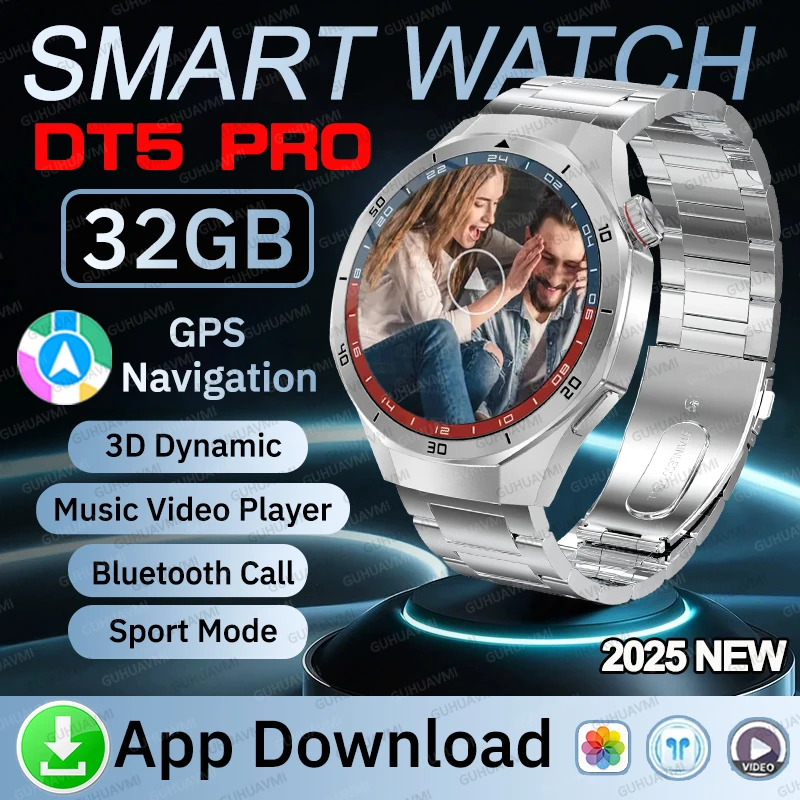Mode NEUE GT5 Pro Neue 32GB Speicher Smart Uhr Männer Video Spielen NFC GPS Navigation Uhr AMOLED Wasserdichte Sport HD sprechen Uhr