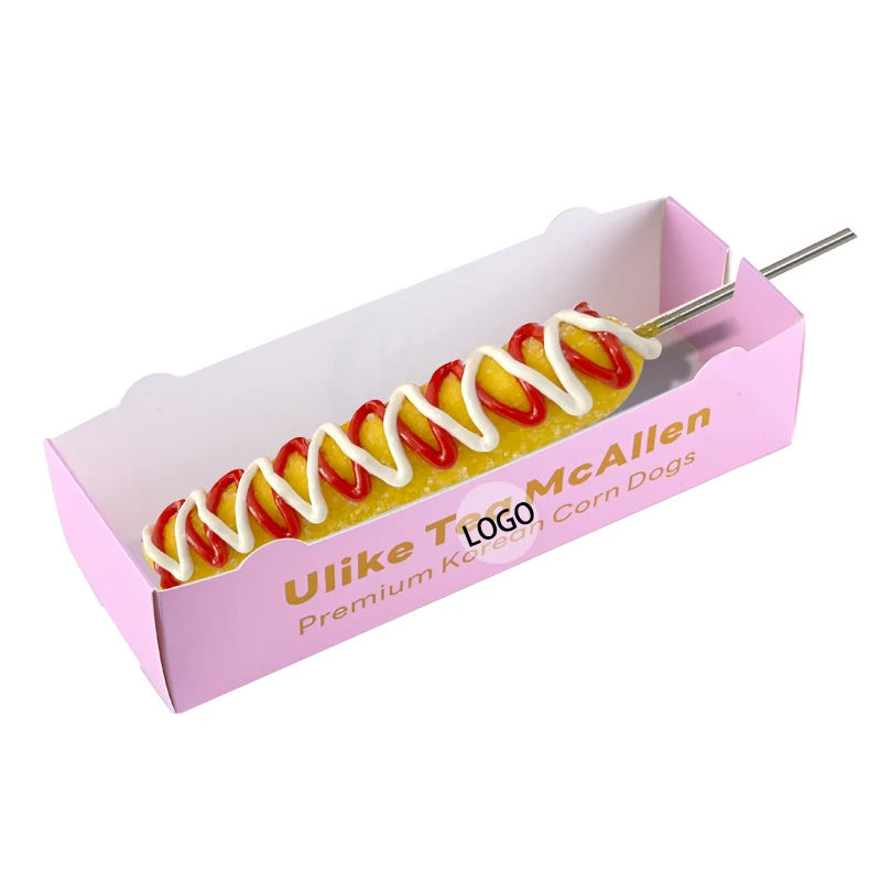 Prodotti personalizzati scatole per hot dog personalizzate imballaggio contenitori per salsicce imballaggio alimentare personalizzato maniche stampate supporti di marca