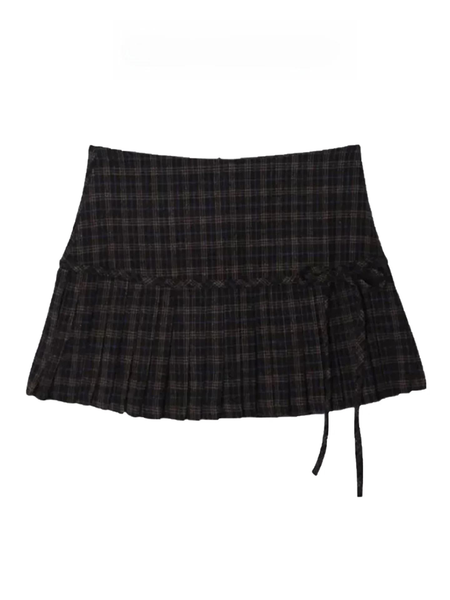 Retro American Plaid Woolen Pleated  Skirt Women's Autumn College Style Sexy Half-length Skirts Casual Non-deformable