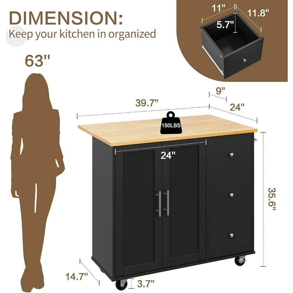 جزيرة المطبخ المتدحرجة مع خزانة تخزين وأوراق قطرة قابلة للطي، وطاولة مطبخ متنقلة لرف المناشف وتنظيم المطبخ #6