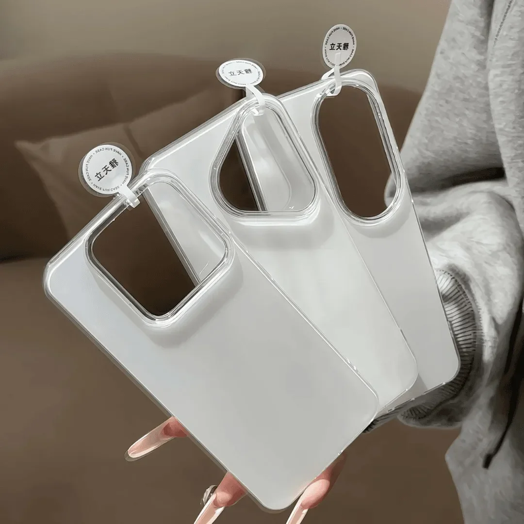 Advanced Minimalist White Large Hole IMD Glossy Surface Cute Phone Case For iPhone 16 15 14 13 12 11 Pro Max Plus MINI Y2K Cover