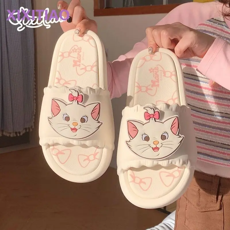 Kawaii Disney Marie Cat Slippers for Women Summer Soft-Soled Eva Slippers for Home Non-Slip Thick-Soled Sandals for Outdoor Wear