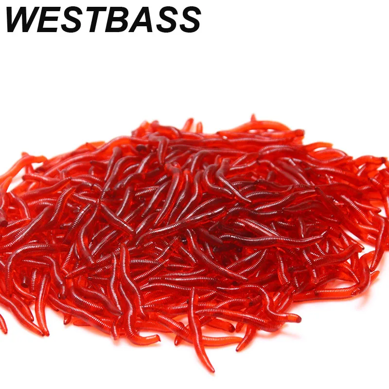 WESTBASS 50PCS Red Worm Baits 35mm 50mm Soft Earthworm leurres Silicone Fishing Lures Rubber Bionic Grub cebos suave Köder pesca