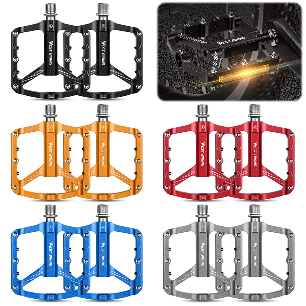 1Pair Bike Flat Pedals Lightweight 3 Sealed Bearing Bicycle Pedals Anti Slip Aluminium Alloy Pedal Reflective Cycling Accessory