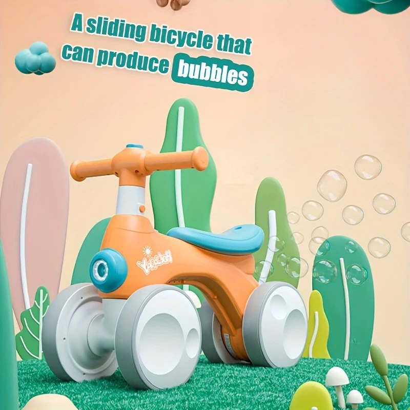 Baby Balance Bike with Bubble Machine Light & Music Kids Bike Toys No Pedal Toddlers 4 Wheels Birthday Gift for Boys Girls