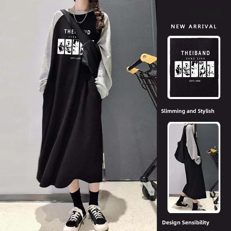 فستان نسائي طويل فضفاض بأكمام طويلة وياقة مستديرة للخريف المبكر، مناسب للنساء ذوات الأحجام الكبيرة، فستان طويل للربيع والخريف