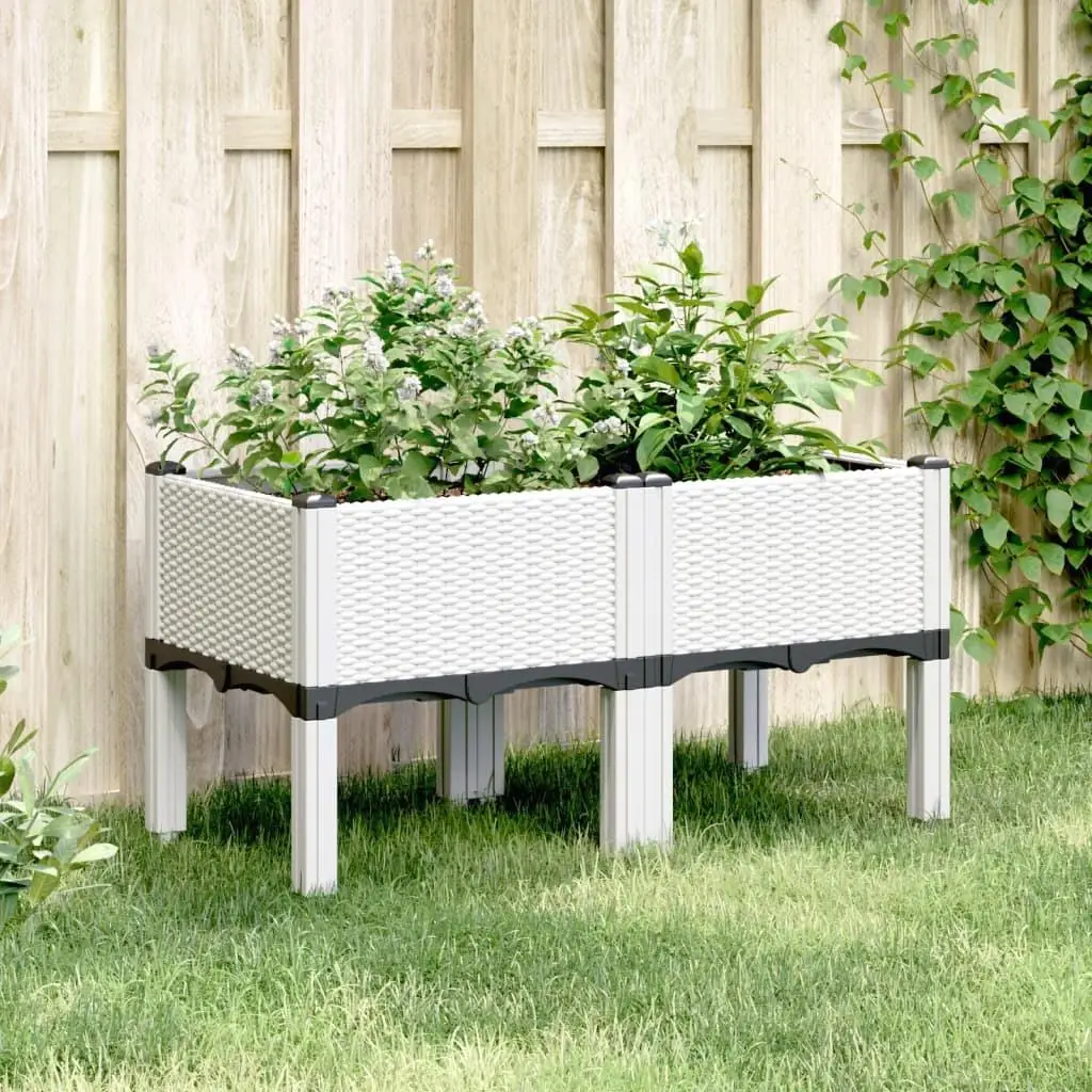 White Garden Planter with Legs - 80x40x42 cm Durable PP Raised Flower Bed