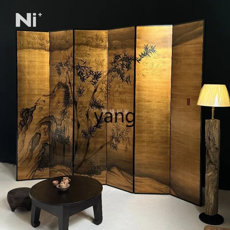 Lmm gold foil screen carnation folding screen tea room hand painted lacquer painting folding screen