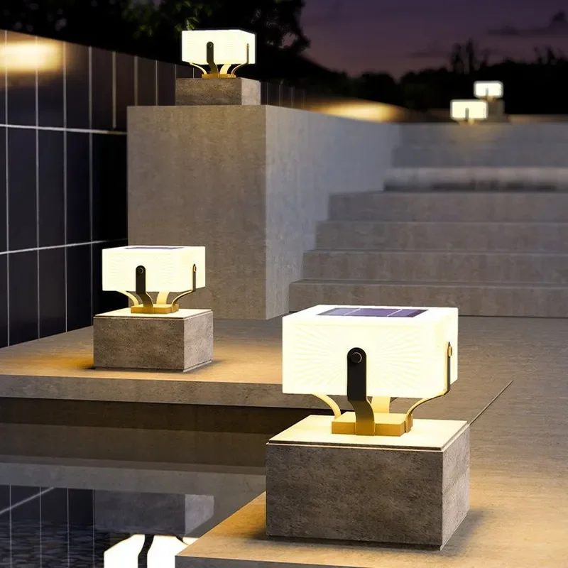 Solar Rectangular Garden Light Outdoor Waterproof Pillar Lamp for Villa Gate Wall Decoration Modern Exterior Lighting Fixture
