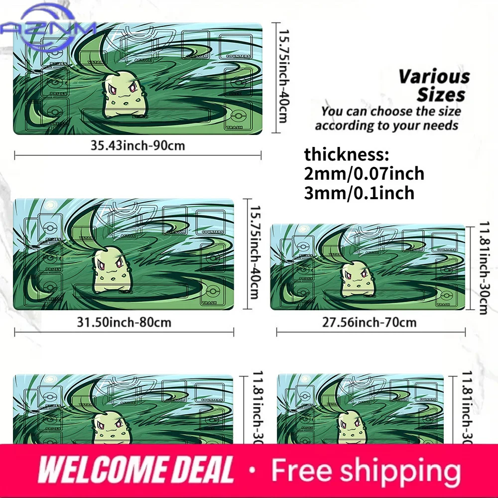 

Cute Chikorita Green Wind Pokemon TCG Battle Playmat Large Non-Slip Zone Gaming Desk Mouse Pad Table Mat