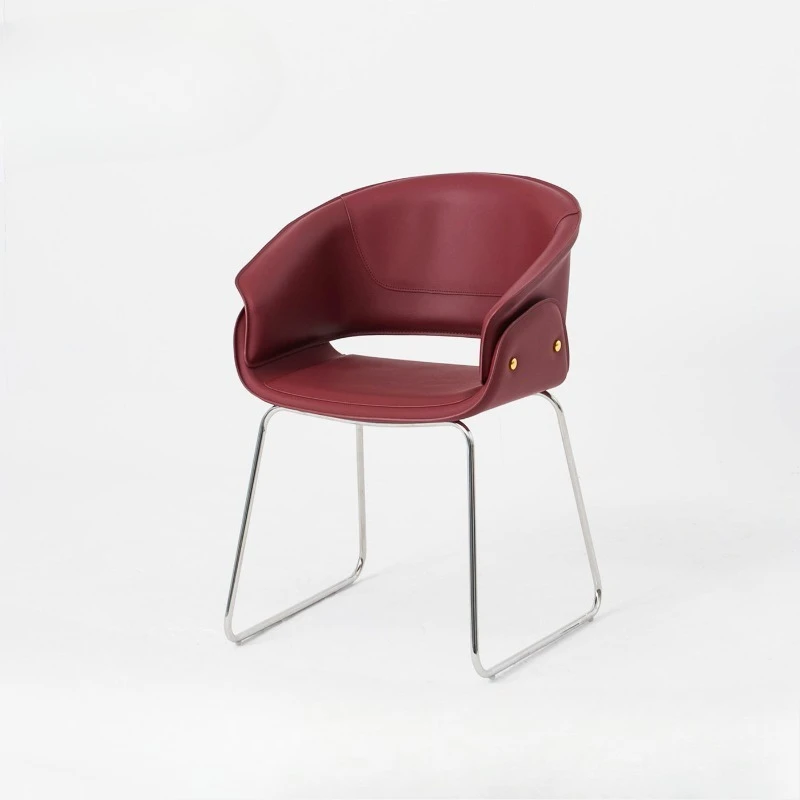 

Italian minimalist saddle leather dining chair home vintage stainless steel red chair