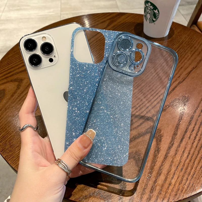 Luxus weiche Elektro platte blau Fall für iPhone 16 11 12 13 14 Pro max x xs xr 6 6s 7 8 plus se Mini Bling Glitter Hüllen Abdeckung