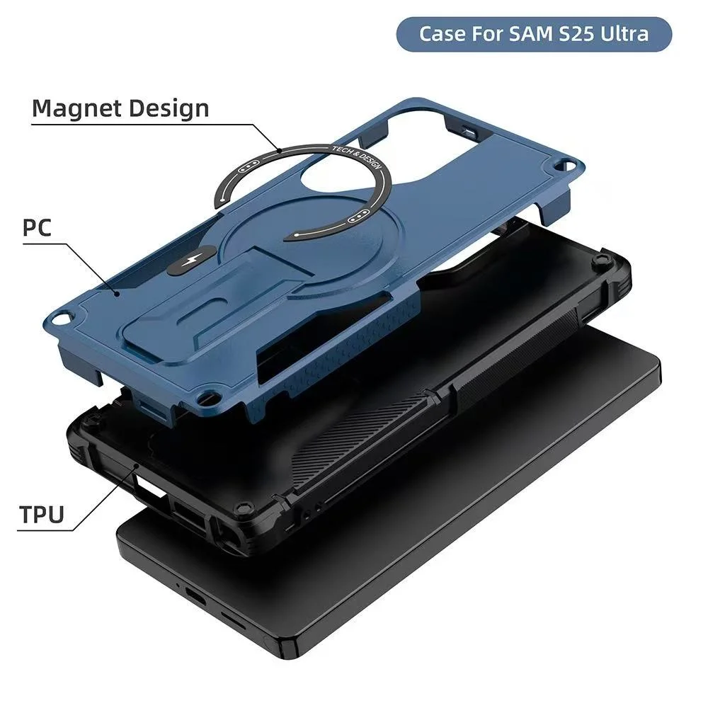 حافظة مغناطيسية بحامل قابل للطي من Armor العسكري لهاتف سامسونج S24 S25 Ultra Edge A55 A54 A36 A35 A05 A05S A26 A25 A16 A15 A14