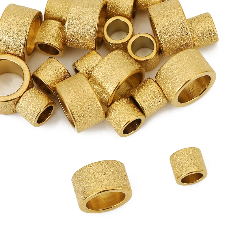 

10pcs/lot Stainless Steel Frosted Big Hole Beads Charm Gold Spacer Loose Bead for DIY Bracelet Leather Jewelry Accessories