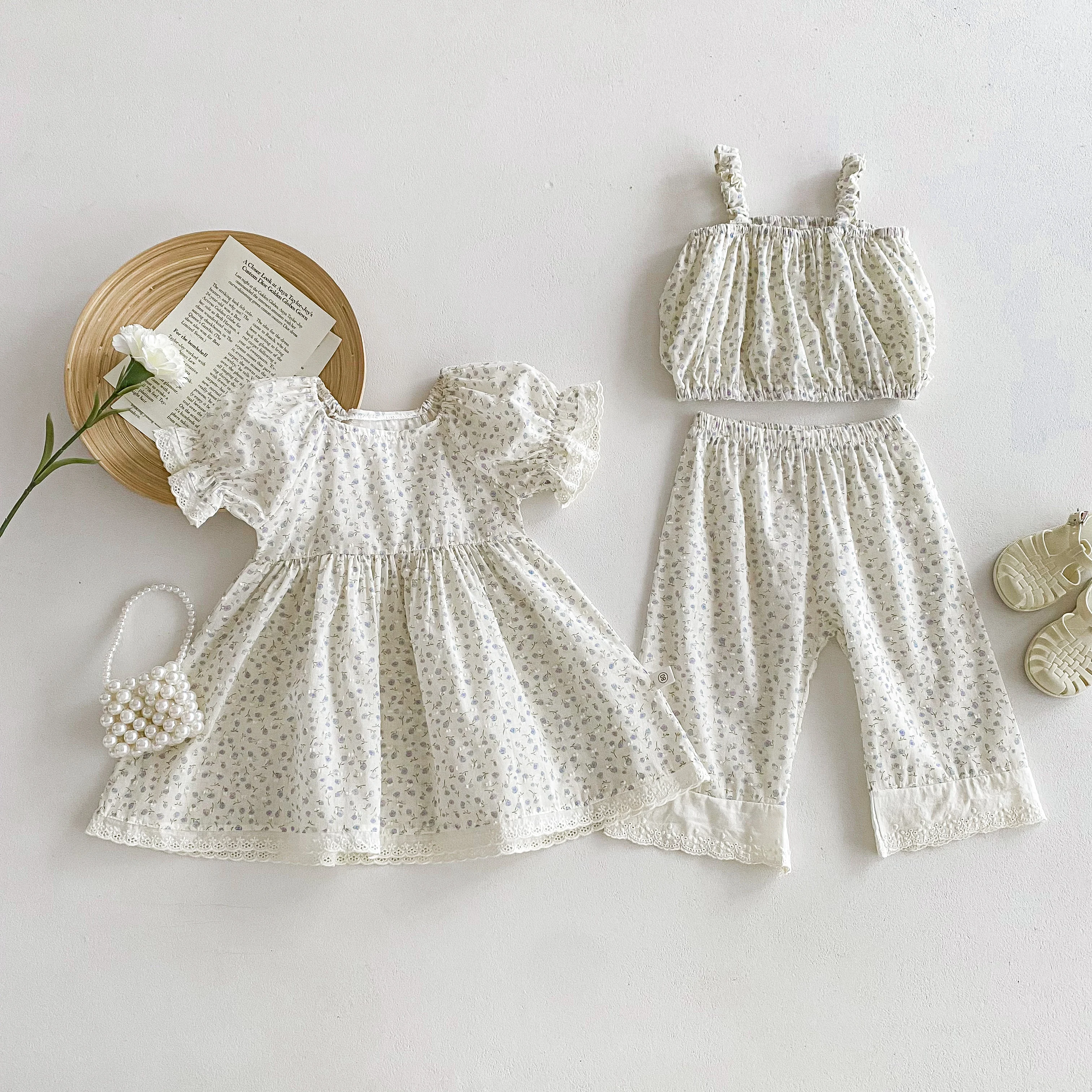 Spring Child Dress Children Girl Korean Version of Cute Floral Pattern Top or Pants or Dress Kid Girl Cute Clothes 1-5 Years Old