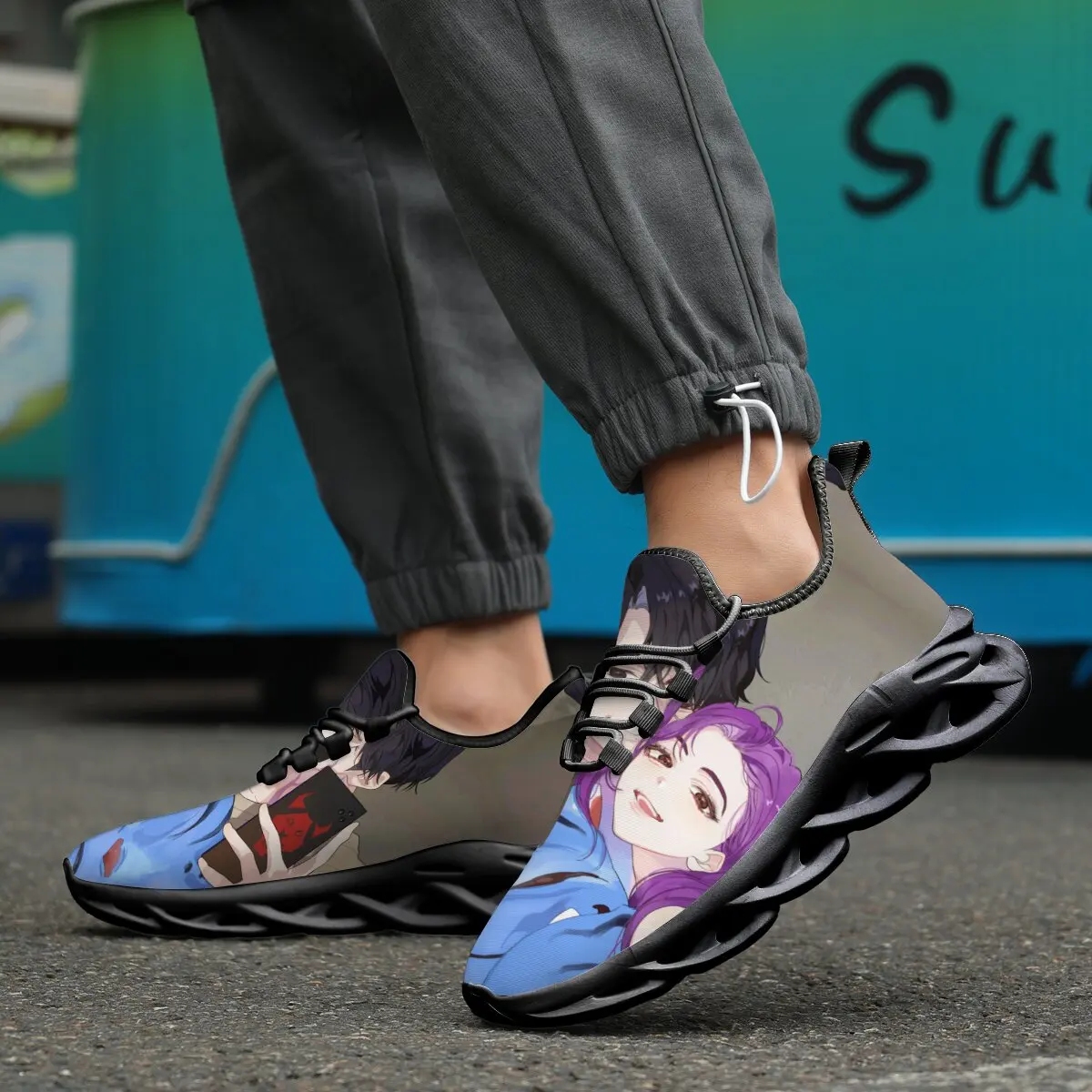 

Lightweight New Round Head Witch Hunter Team Cartoon Animation New Design Lace-up Color-block Printed Casual Sports Shoes