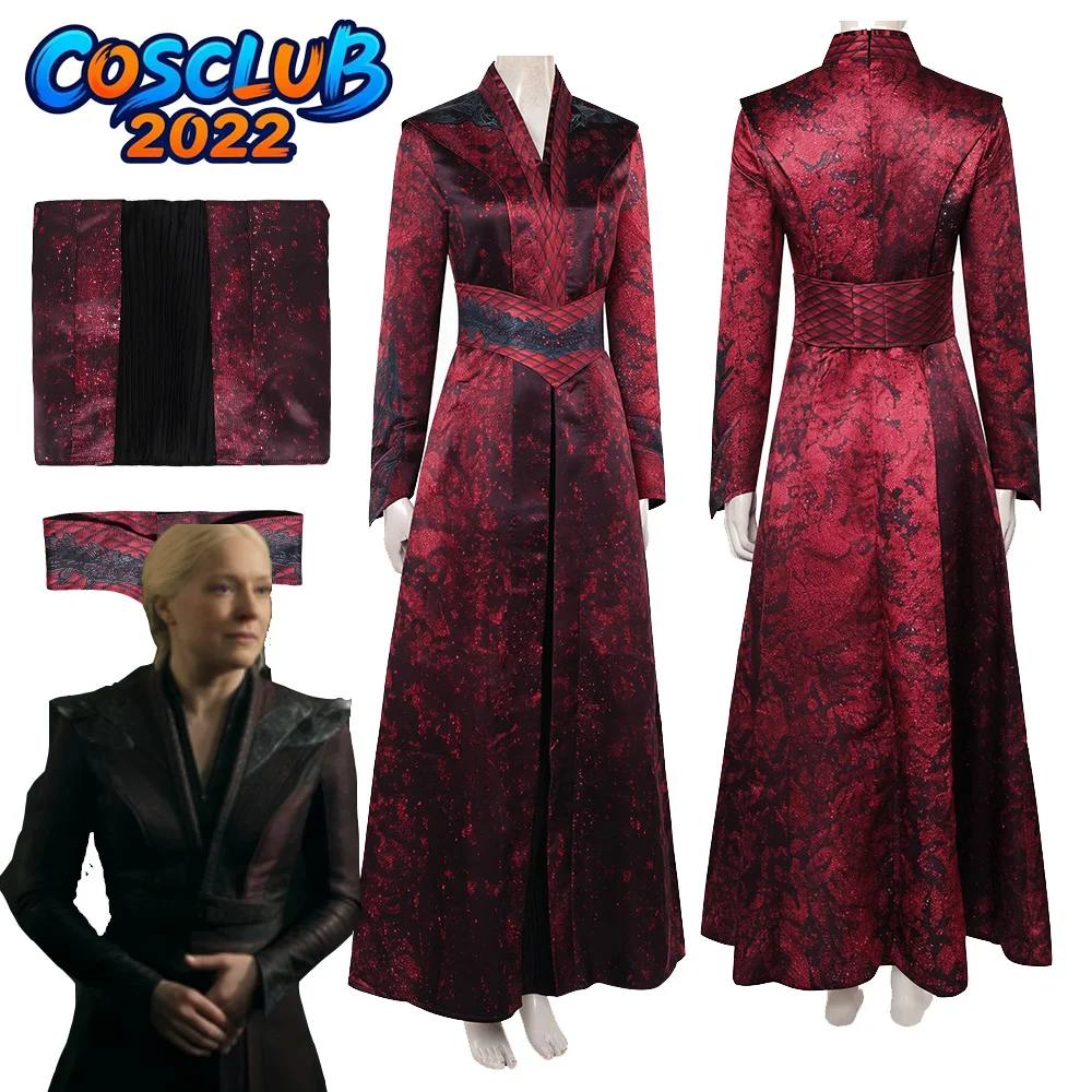 

Movie Dragon Rhaenyra Cosplay Costume Dress Princess Dark Red Clothing Belt Women Robe Dress Up Suit Halloween Carnival Outfits