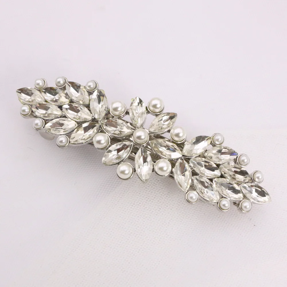Rhinestone Pearl Hair Clip Crystal Flower Elegant Women Vintage Hairpin Barrette Headdress Durable Flexible Hair Accessories