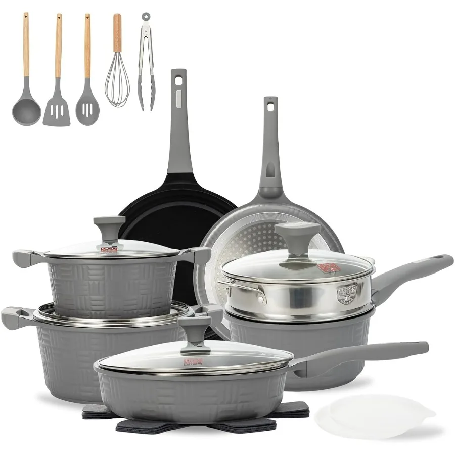 

UCCLIFE 22 шт. набор кастрюль и сковородок антипригарный индукционный набор посуды для домашней кухни нетоксичная кухонная утварь с устойчивым к царапинам