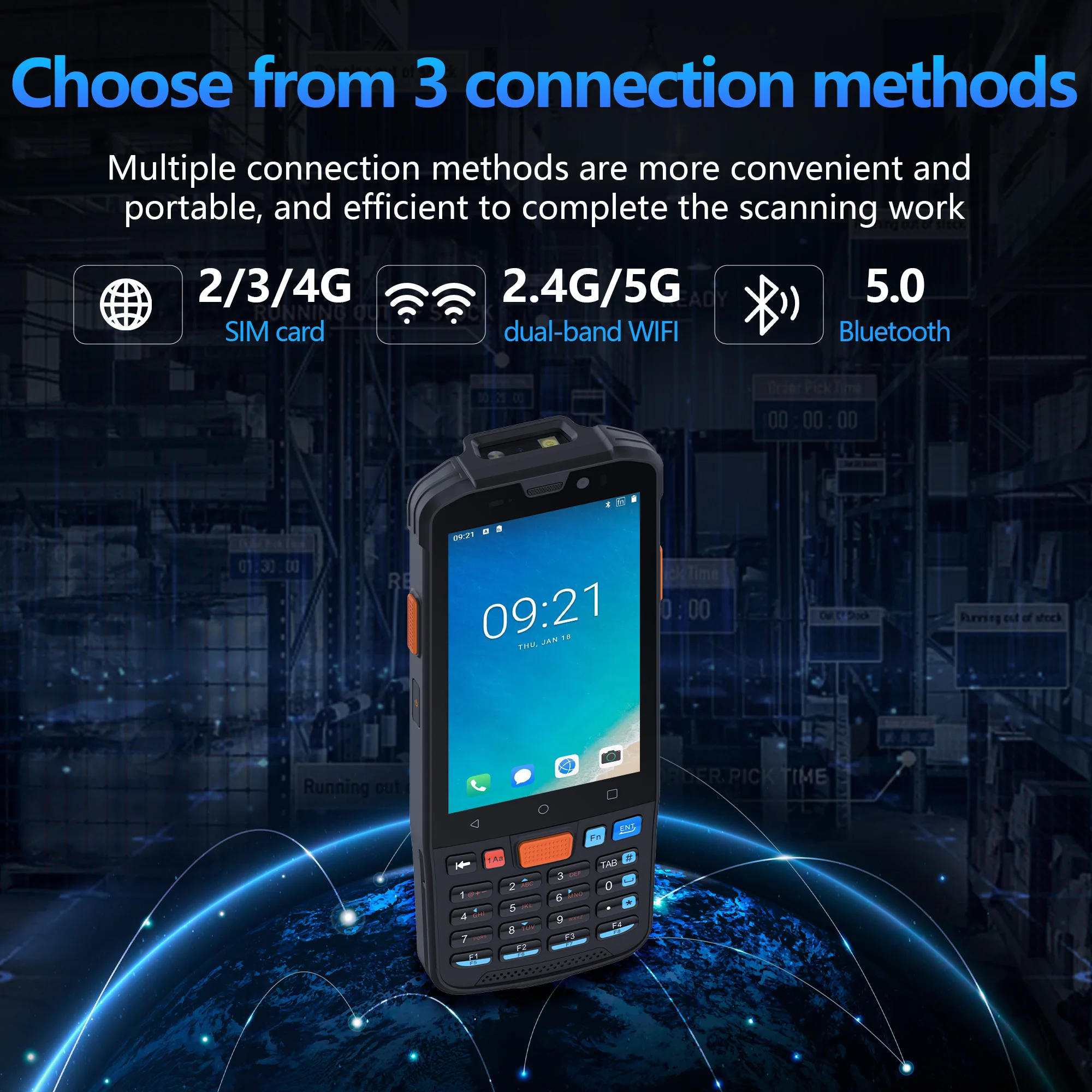 2026 Android Barcode Scanner 5000mAh Handheld Rugged Android 14 PDA 4G Wi-Fi Data RFID Inventory 1D2D/QR Inventory Scanner