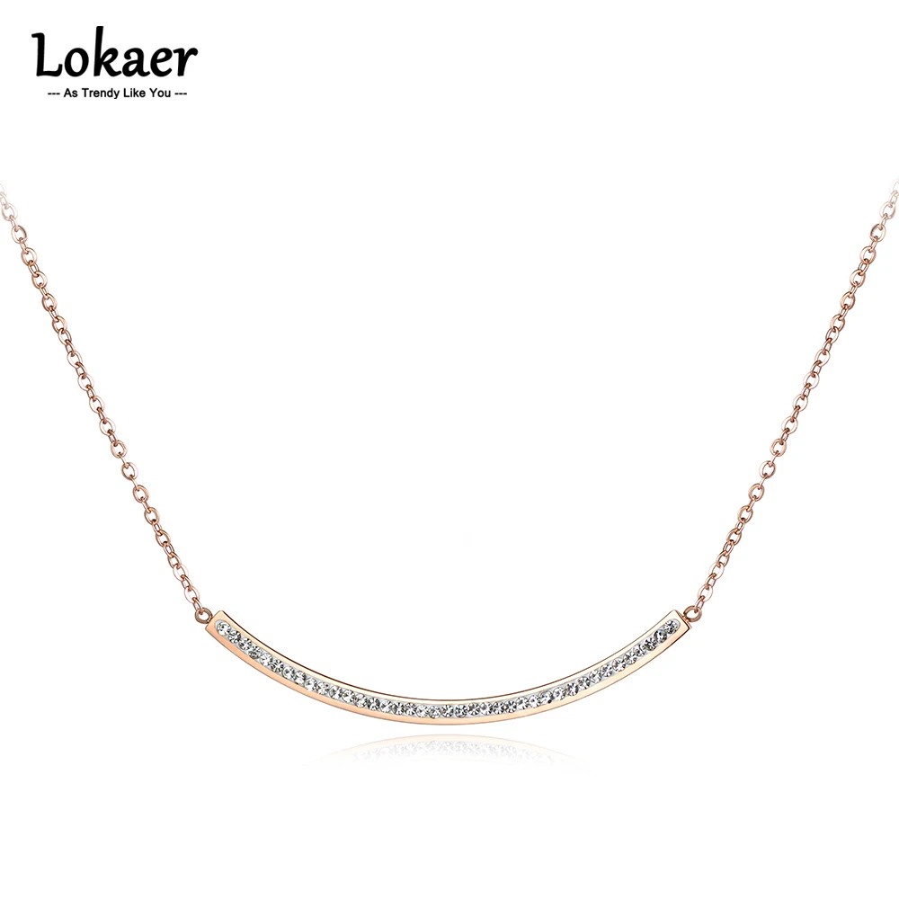 Lokaer, gargantillas de moda de acero inoxidable de titanio, collares, collar con colgante de sonrisa de diamantes de imitación a la moda para mujeres y niñas N18079