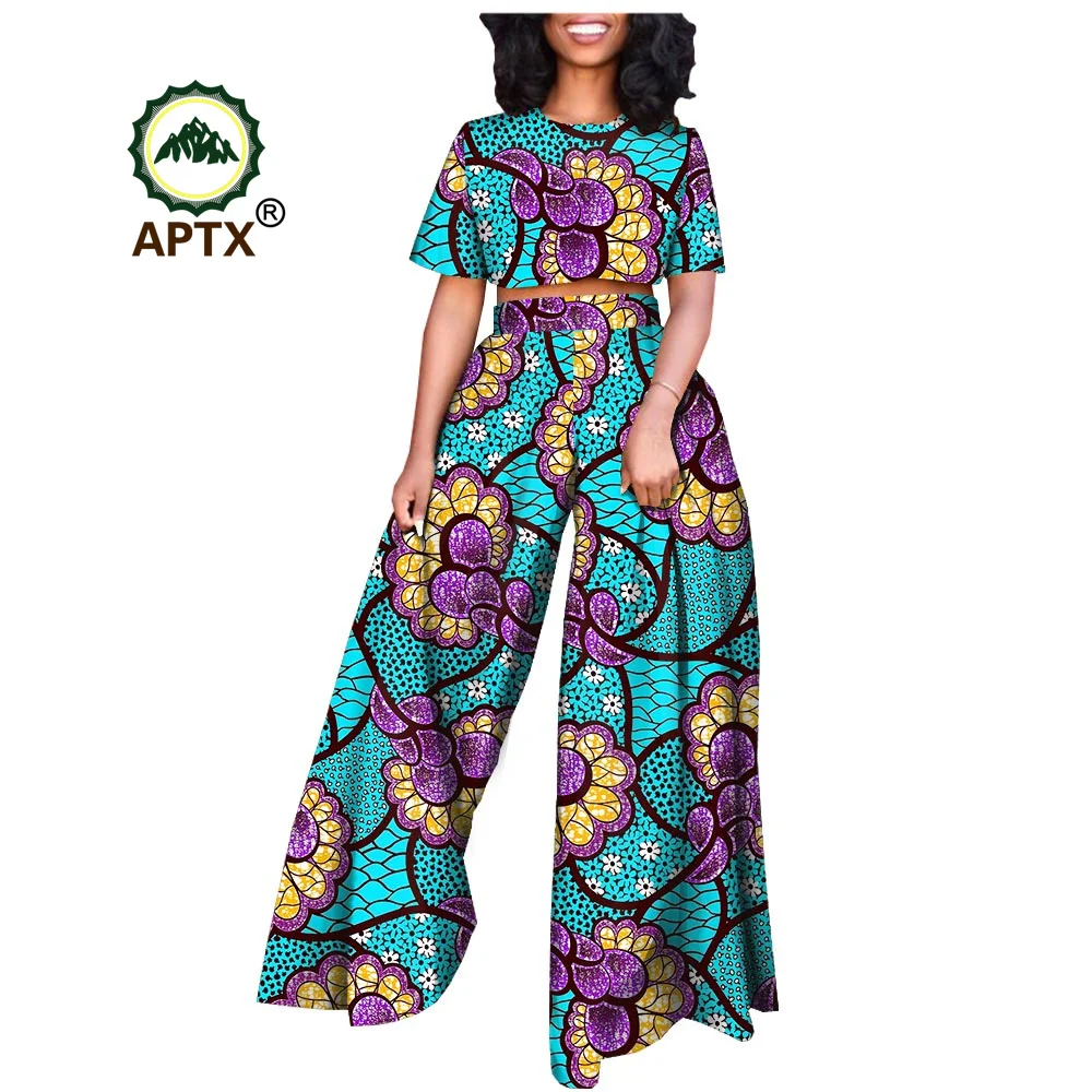 African Suits for Women Short Sleeve Crop Top and Pants 2 Piece Set Outfits Dashiki Plus Size Casual Tracksuit