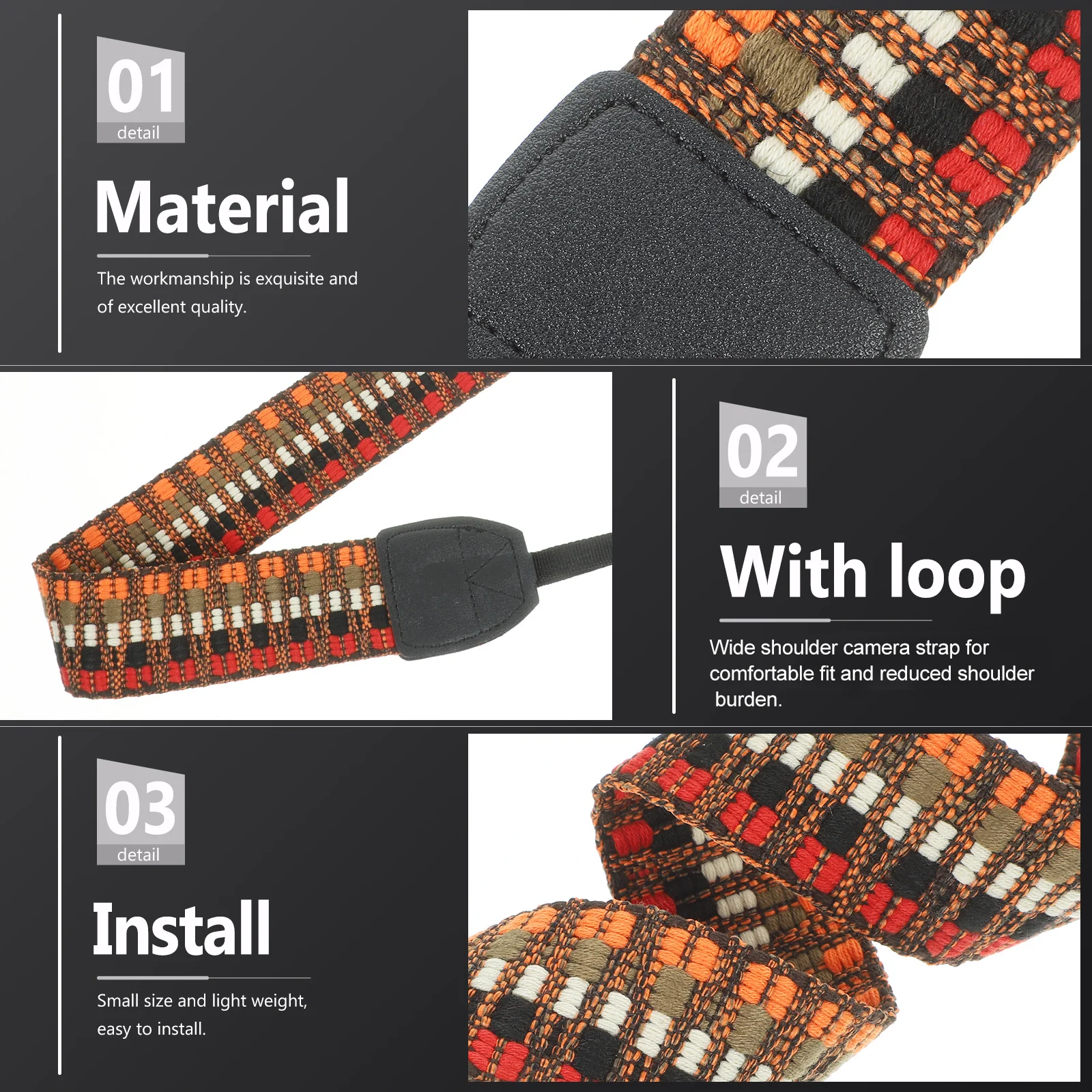 

Wide Shoulder Strap Adjustable Vintage Ethnic Style Polyester Sling Belt For Camera Comfortable Ergonomic Design Durable