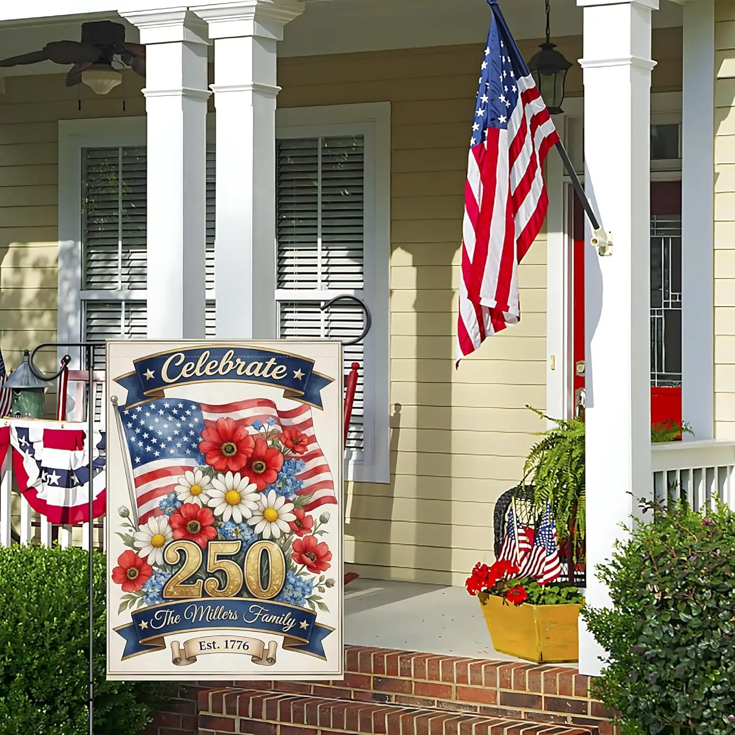 Personalized USA 250th Anniversary Garden Flag Custom Family Name Patriotic Yard Banner Celebrate 250 Independence Day Outdo MMZ view 4