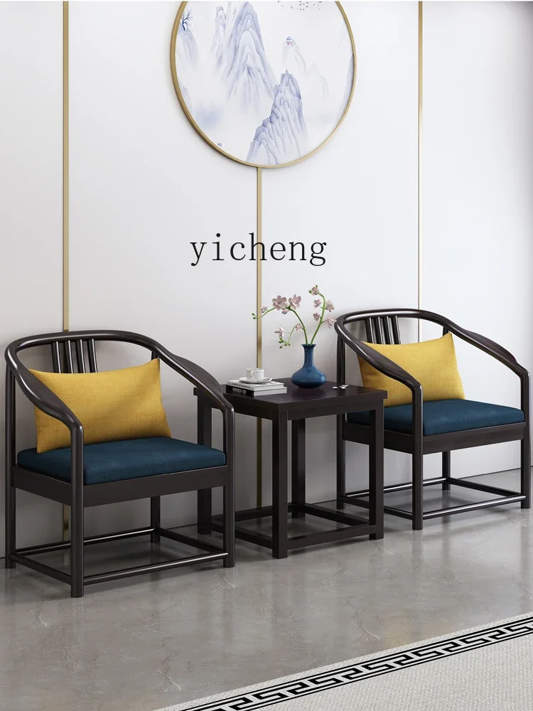 ZZf Solid Wood round-Backed Armchair Single Balcony Three-Piece Set Hotel Leisure Tea Table and Chair