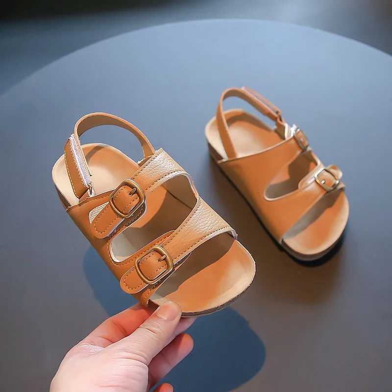 Beige Girls' Casual Sandals Fashion Soft Sole Brown Boys' Beach Shoes Summer Children Platform Sandals Hot Student Shoes