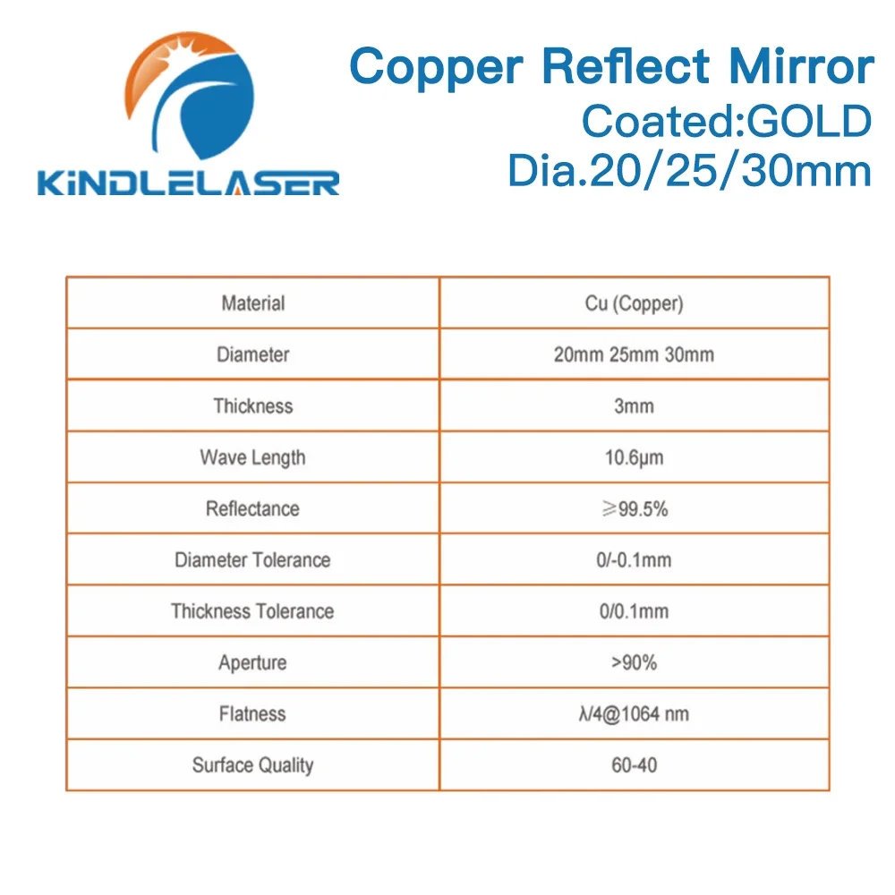 3Pcs KINDLELASER Copper Reflect Mirror Diameter 20 25 30mm 1Pcs Cu Laser Mirror For Co2 Laser Cutting and Engraving Machine