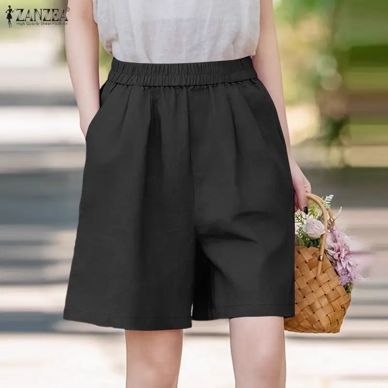 

Летние повседневные шорты ZANZEA 2026 с эластичным поясом, однотонные, женские, стильные, для отпуска, пляжные, свободные брюки-палаццо, элегантные, для офиса