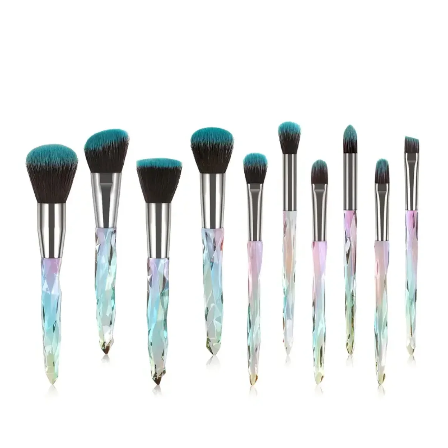 

Professional Ultra Soft 10 PCS Makeup Brushes Set with Crystal Transparent Handles - Complete Kabuki, Powder, Foundation, Concea