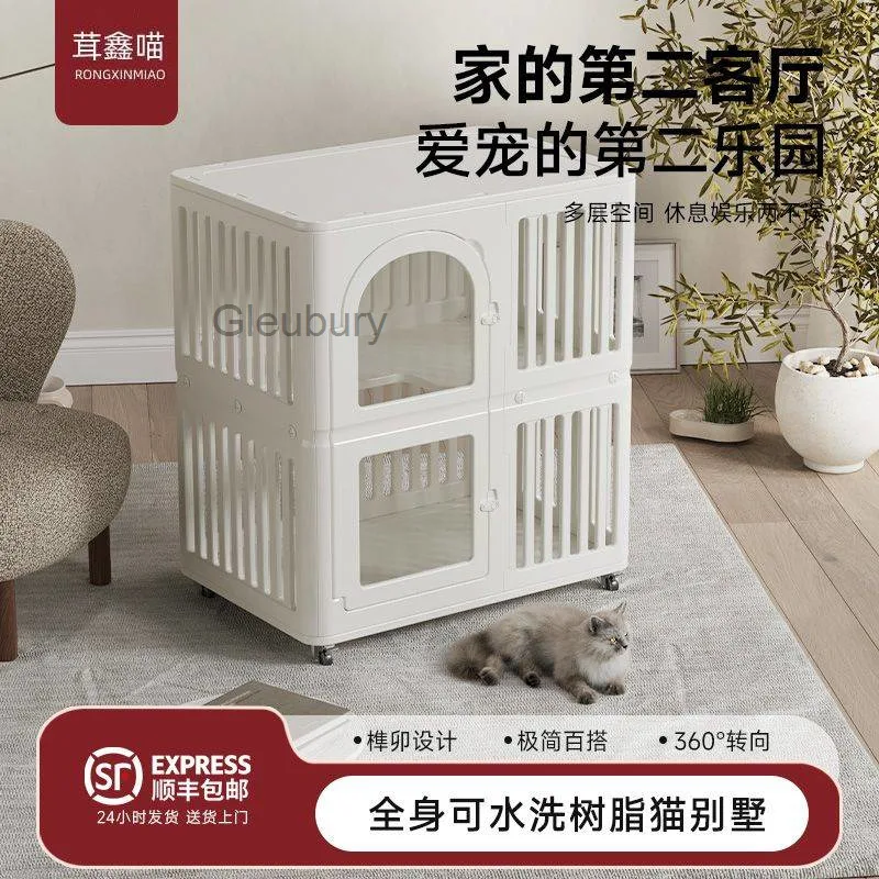 Dog cage, resin cat cage, cat cabinet, indoor pet cage for home use, transparent cat villa, cat bed, luxurious double-layer