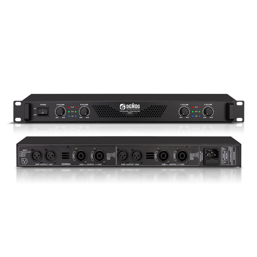 DJ Eindversterker 4 Kanaals Lichtgewicht Versterker 1U 8 Ohm 100W 4 Ohm 200W Geschikt voor Kleine Podiumoptredens Karaoke DGNOG