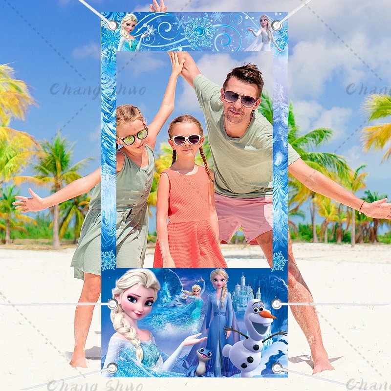 Disney Frozen Princess Elsa Photo Booth Frame Props for Girls Birthday Party Shooting Backdrop Props Baby Shower Decor Supplies