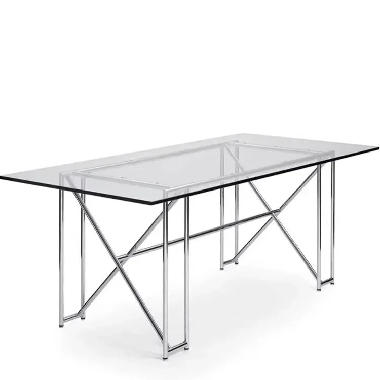 Simple Rectangular Table High Quality Glass Modern for Home Sturdy Construction