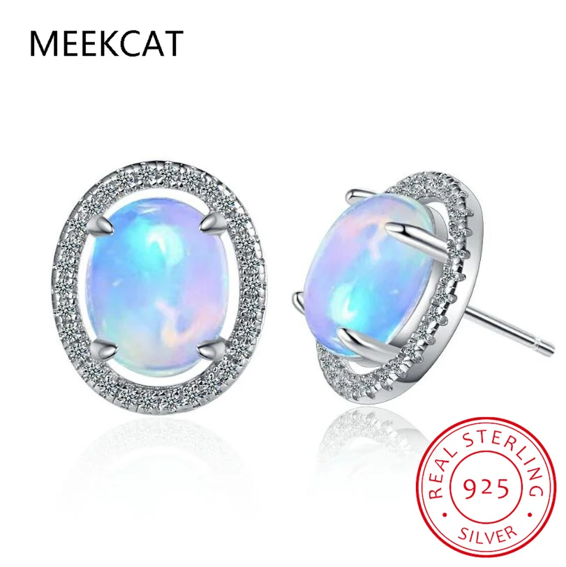 Oval Natural Opal Stone Stud Earrings For Women 925 Sterling Silver Vintage Femme Gemstone Fine Jewelry Brincos de Prata