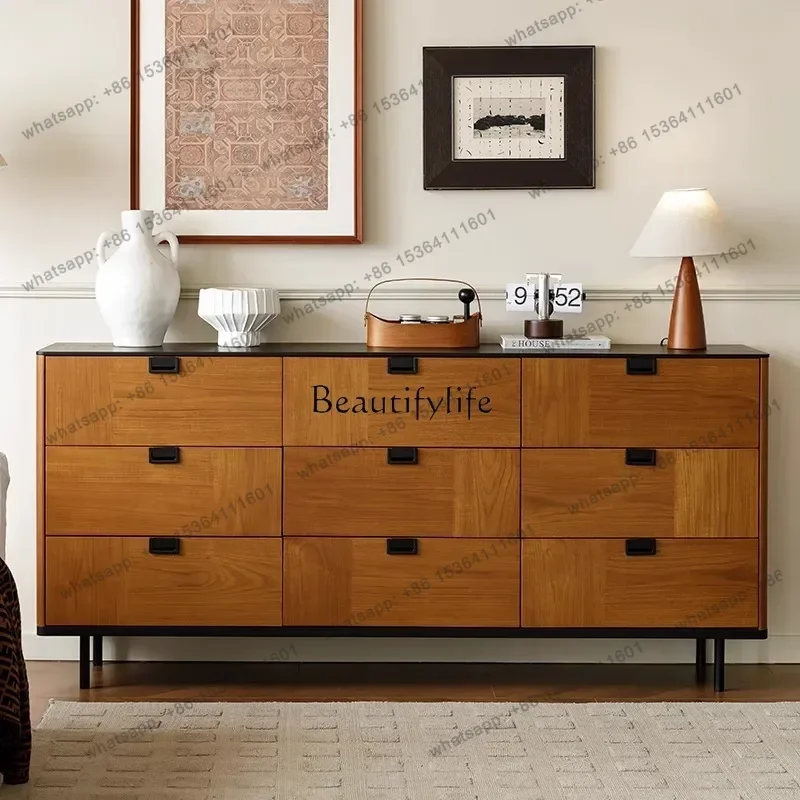 

56Medieval French retro style wall storage decorative cabinet teak veneer