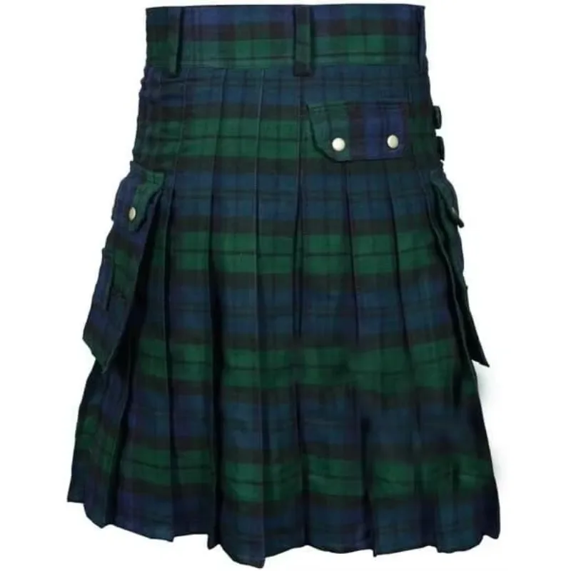 Tartan Utility Kilts für Männer Tartan-Kilt mit Riemen und großen Cargotaschen