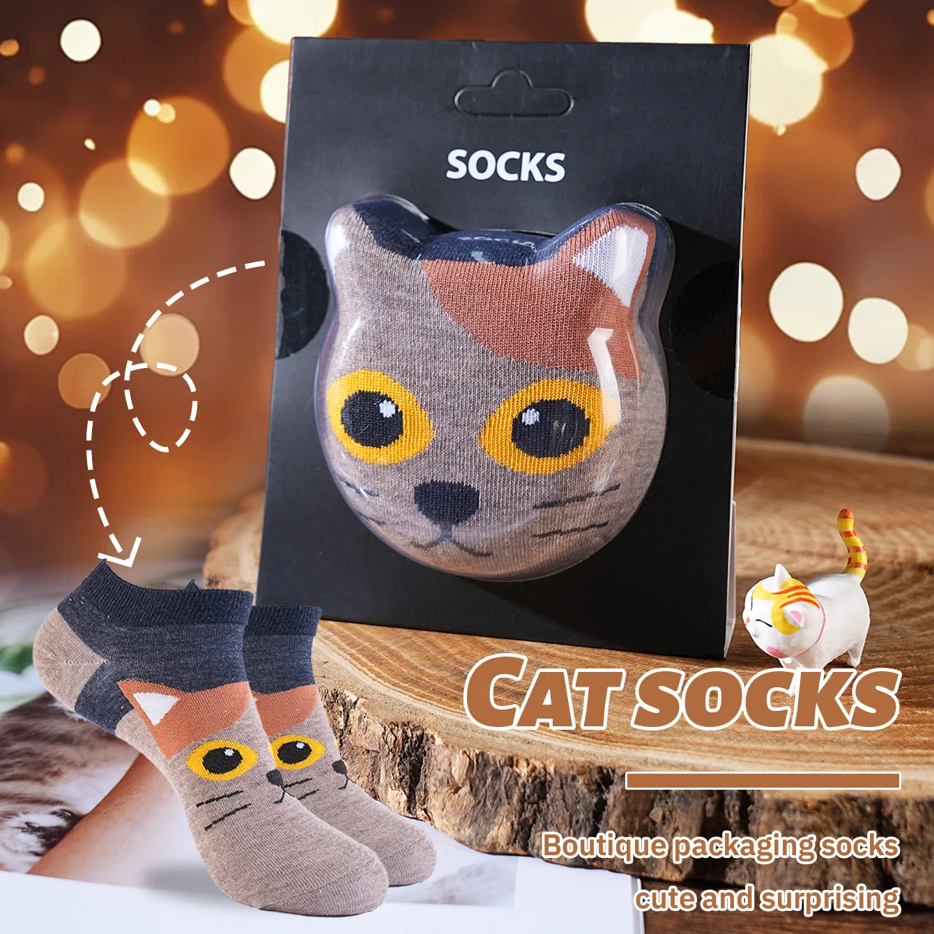 

1 Pair of Short Men's Socks, Suitable for Both Men and Women, Novel and Fun, Colorful Animal Cat Gift Box Socks, European and American Fashion Trend Style, Comfortable and Breathable, Party Casual Novelty Gift, Valentine's Day, Christmas, Santa Claus, Aut