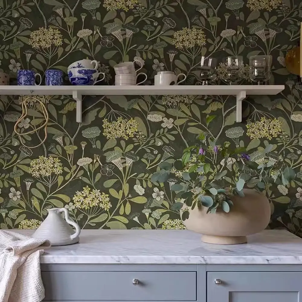 Customized vintage wallpaper living room bedroom green plants countryside flowers studio background wall decoration 3d wallpaper