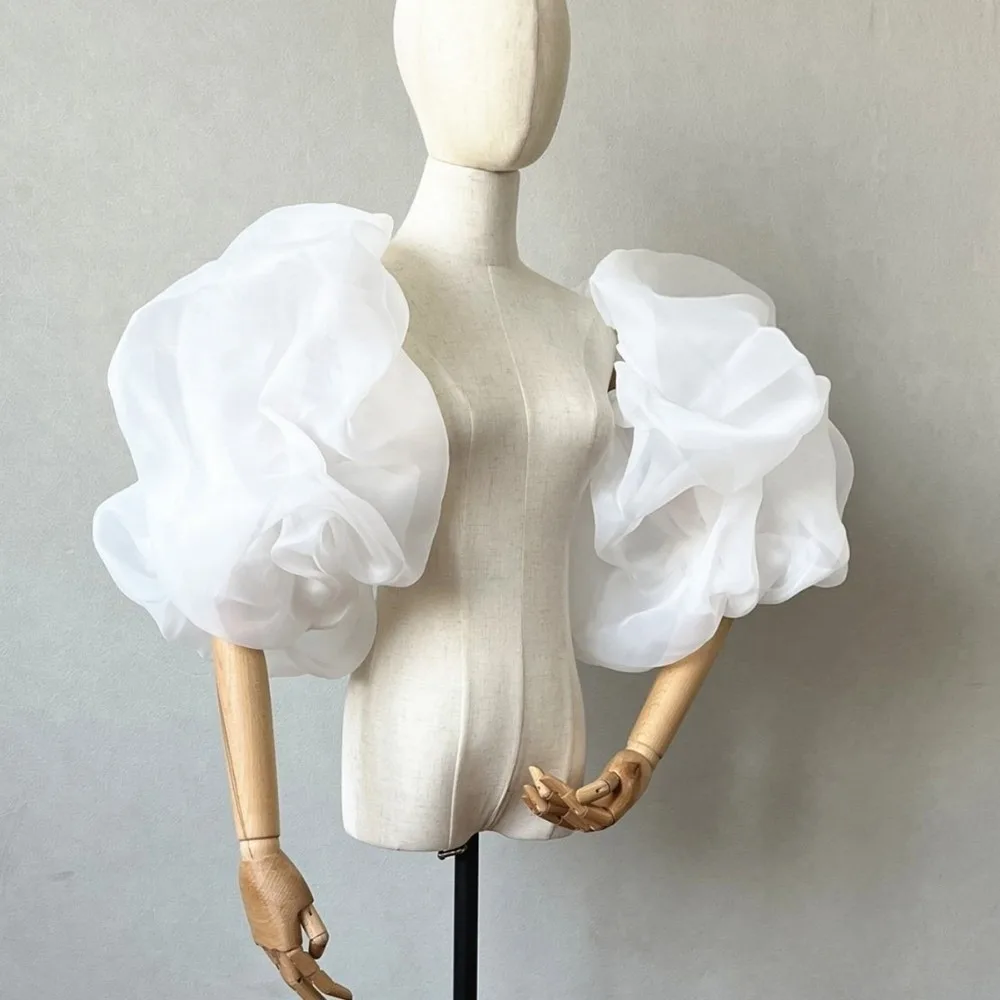 Elegant Puffy Bridal Sleeves Organza Removeable Short Arm Sleeves Decorative Sleeves Evening Party Dress