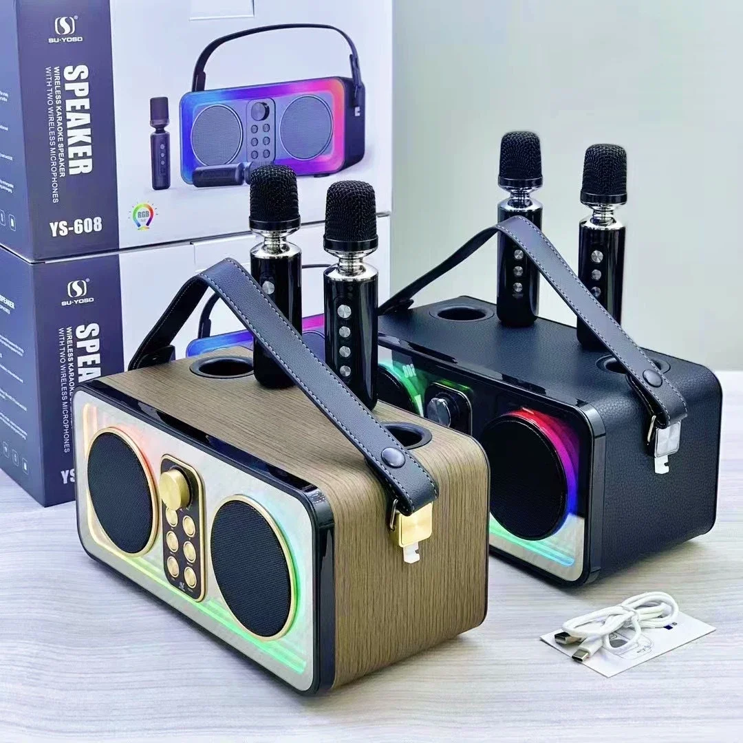 Máquina de Karaoke de 30W con 2 micrófonos inalámbricos, altavoces Bluetooth, juego KTV con efectos de lámpara de espejo RGB Abyss, micrófono de mano