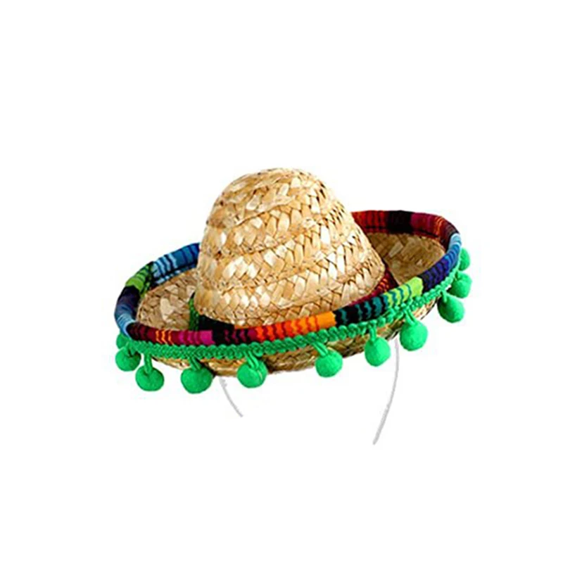 Lot De 3 Mini Chapeaux Sombrero Mexicains En Paille – Bandeaux Colorés Pour Fêtes Et Carnaval