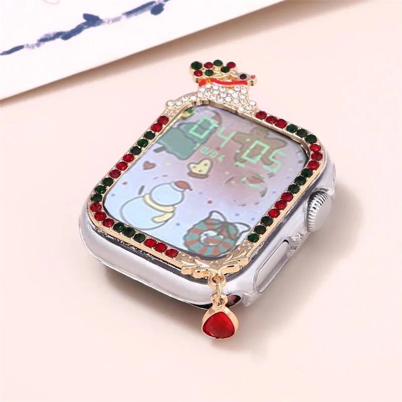 For Apple Watch Case 45mm 41 44 40 Luxury Sparkle Rhinestone Christmas Protector Cover For iwatch Series 10 9 8 Kawaii Watchcase