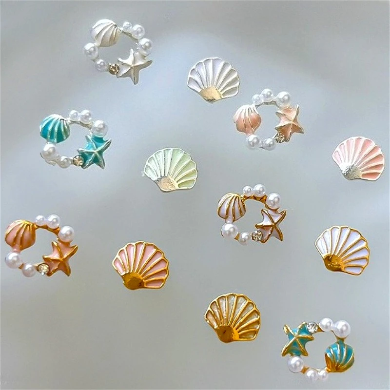 

Summer Ocean Beach Metal Shell Starfish Korean Fresh Flower Wreath Pearl Alloy Jewelry Nail Art Accessories Decoration Manicure